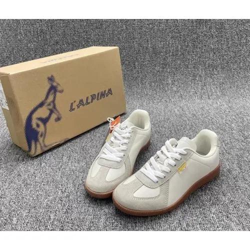 Alpina Baskets Femme Sneakers Style Gazelle En Cuir Véritable Freestyle Super Legere- Beige