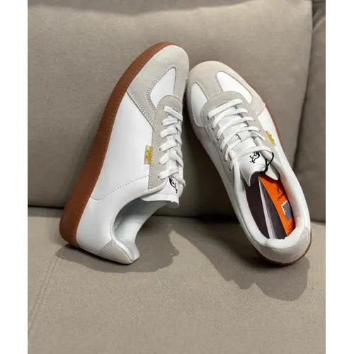 Alpina Baskets Femme Sneakers Style Gazelle En Cuir Véritable Freestyle Super Legere- Beige