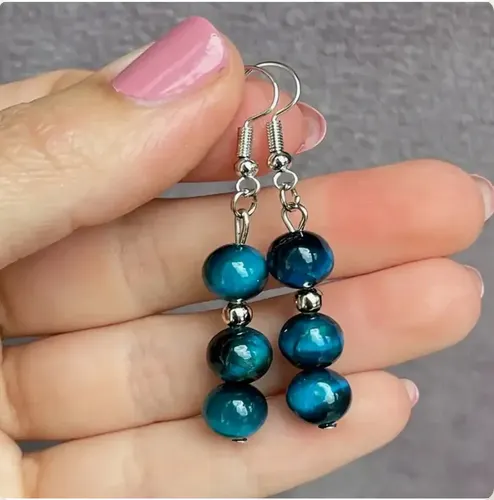 Boucles d'oreilles "Vision Céleste" en Œil de Faucon (Œil de Tigre Bleu)