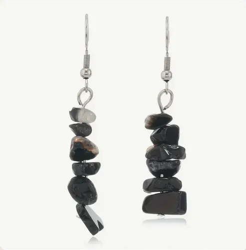 Boucles d'oreilles "Ancrage & Protection" en Agate Noire