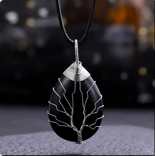 Collier “Arbre d’Ombre” en Obsidienne Noire