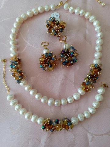 طاقم من الجوهر الحر والكريستال 🌞 parure en perles de culture et cristal 🌞