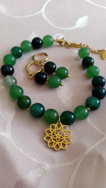 Bracelet et boucles en perles naturelles semi précieuse l'agate 🌞