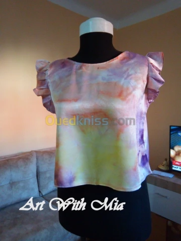 Haut En Soie Peint À La Main