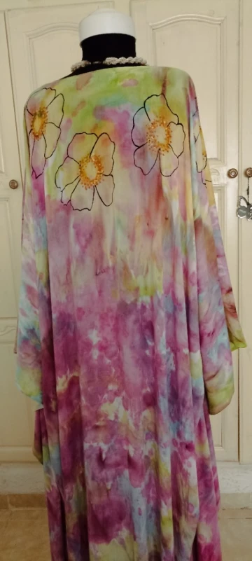 Robe saharienne tissu chèche entièrement peint à la main