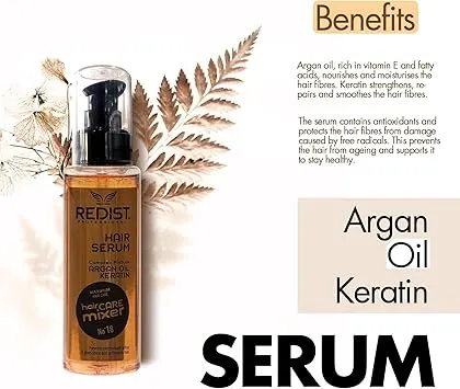 REDIST Sérum capillaire à la kératine à l'argan 125 ml pour le traitement anti-frisottis des cheveux secs, cassants et abîmés I Soin des cheveux à la kératine et à l'argan I Traitement de l'huile