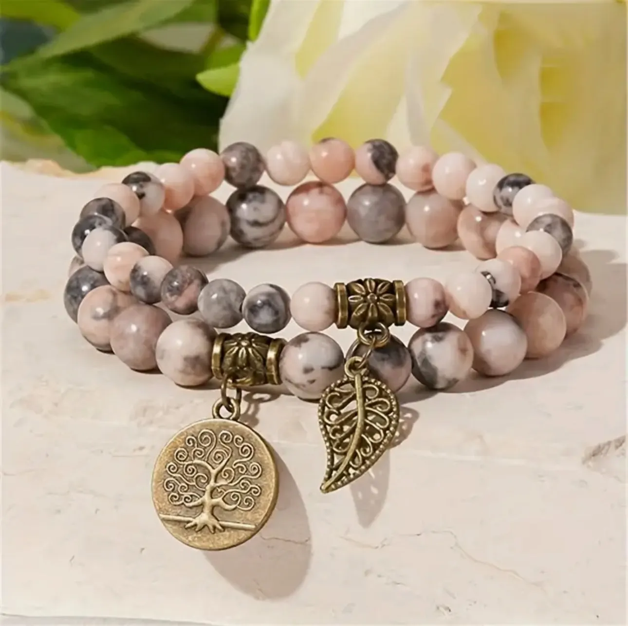 Bracelets Duo "Harmonie Douce" en Jaspe Zébré Rose