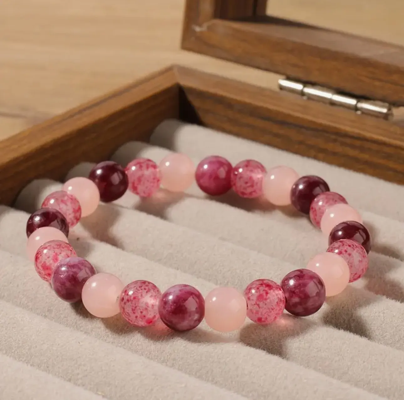 Bracelet "Amour & Gourmandise" en Quartz Rose et Quartz Fraise