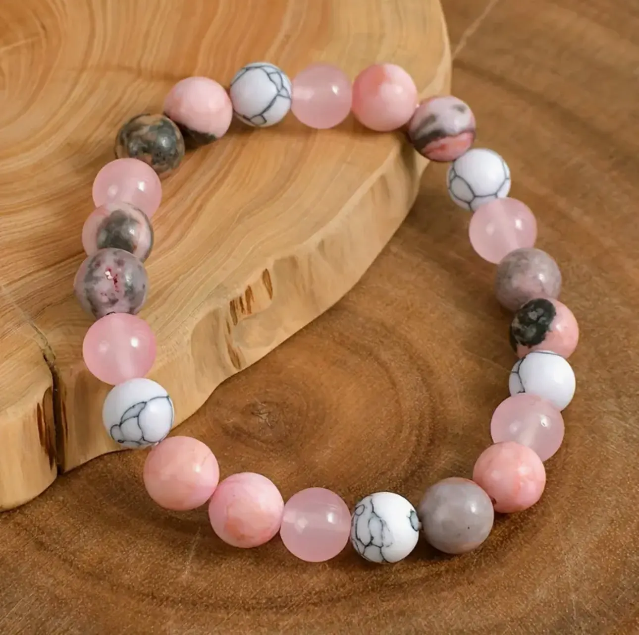 Bracelet "Douce Harmonie" en Quartz Rose, Howlite & Rhodonite