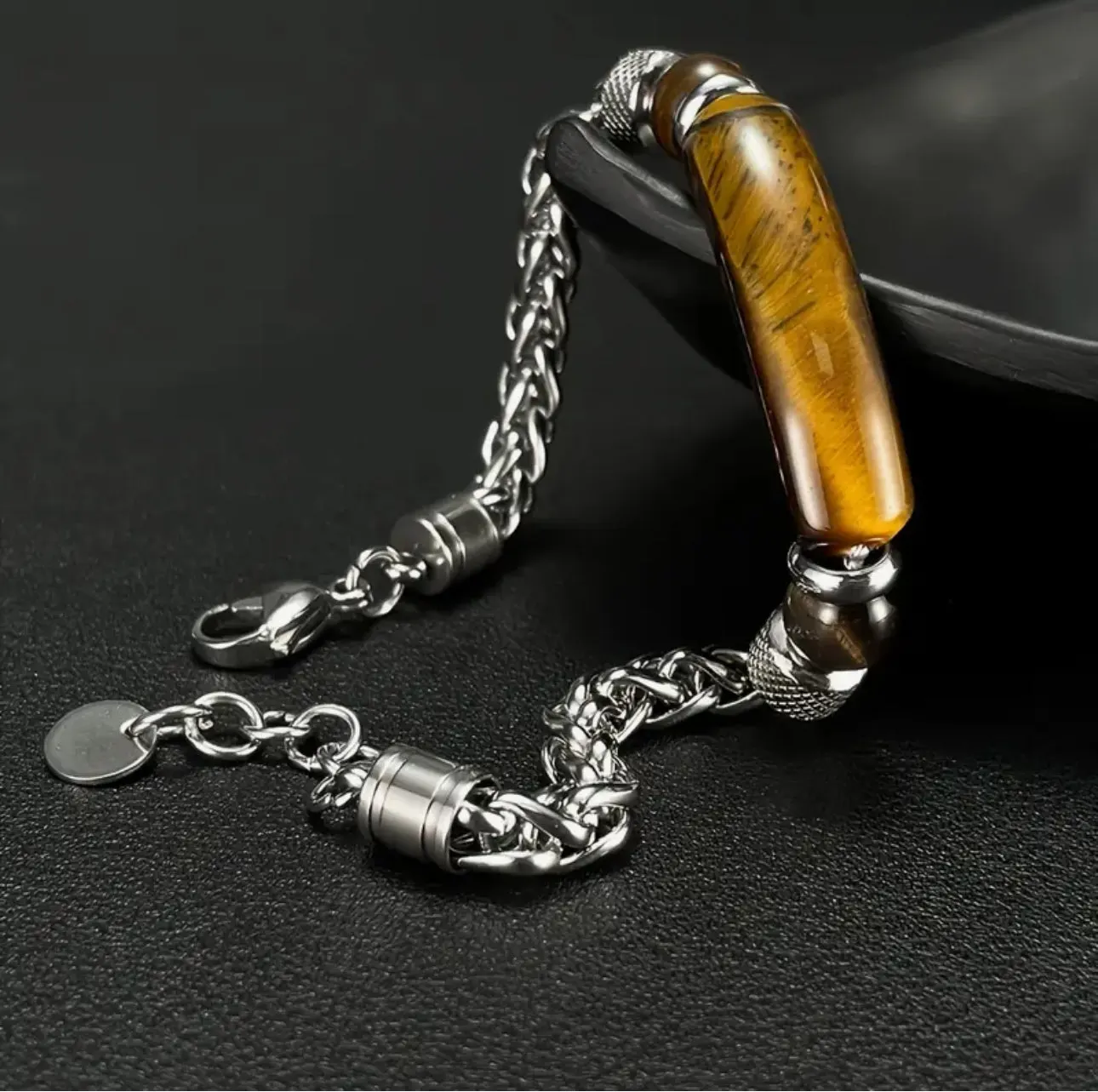 Bracelet Homme "Force & Caractère" en Acier et Œil de Tigre