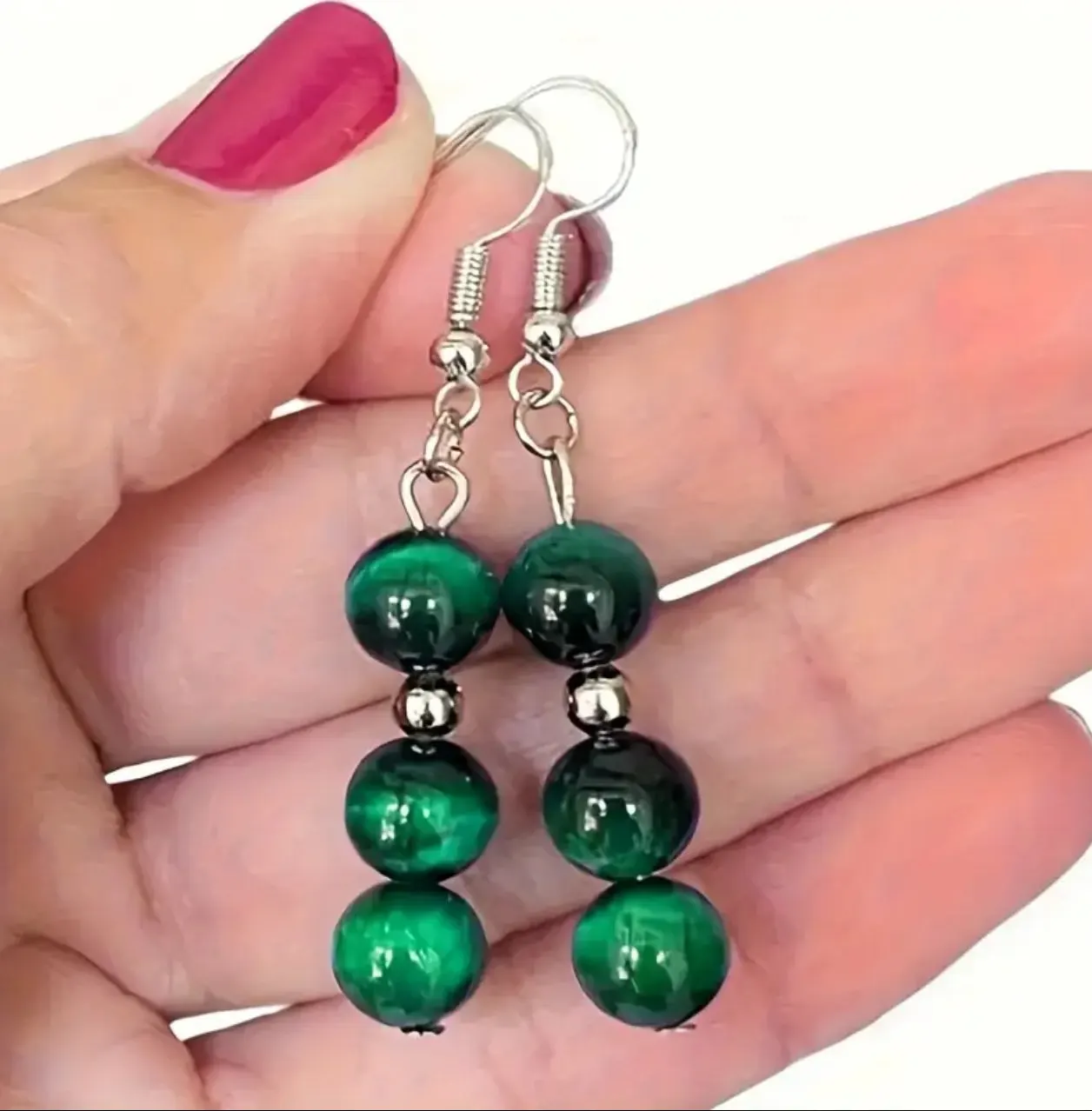 Boucles d'oreilles "Croissance & Harmonie" en Œil de Tigre Vert
