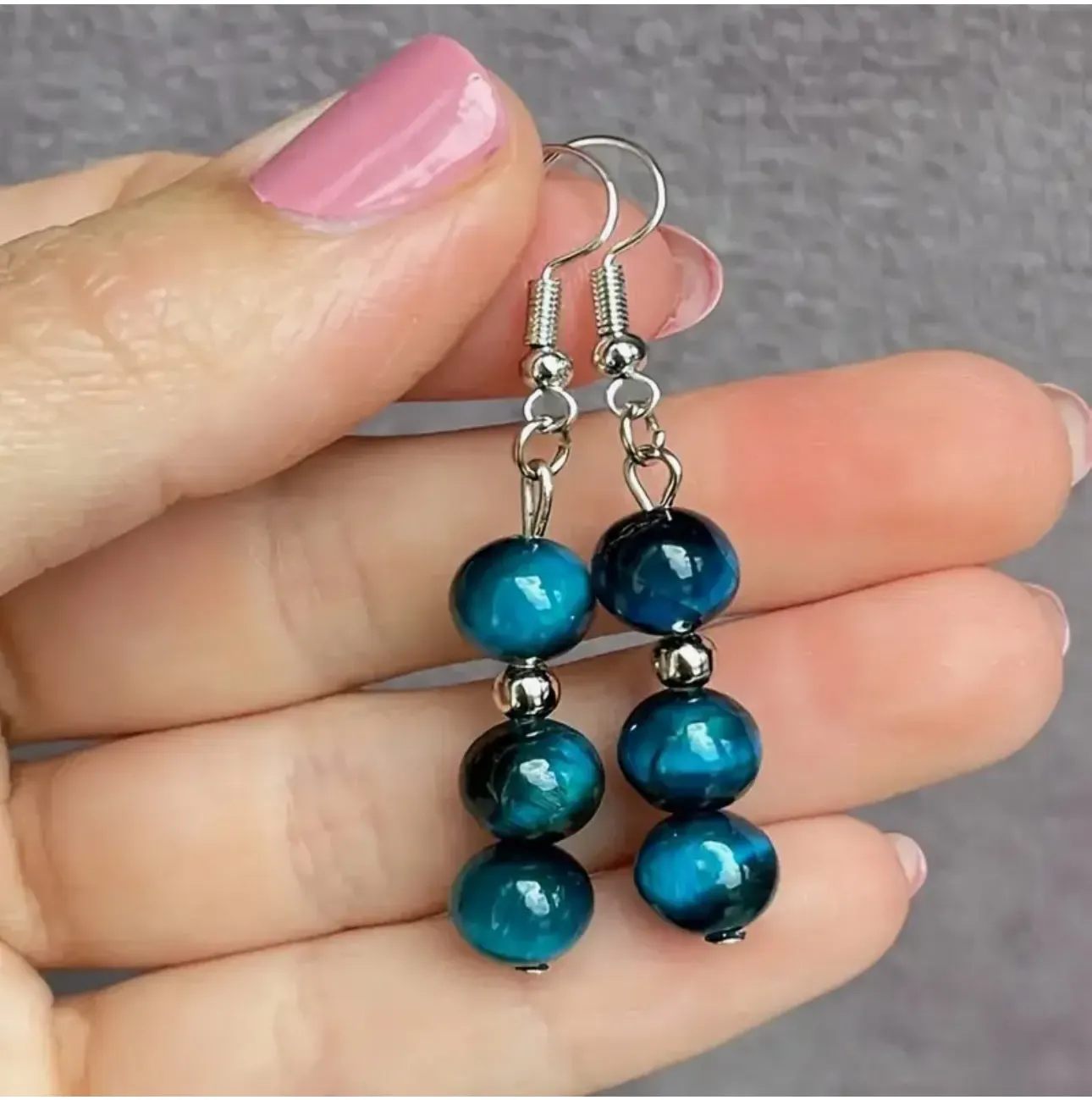 Boucles d'oreilles "Vision Céleste" en Œil de Faucon (Œil de Tigre Bleu)