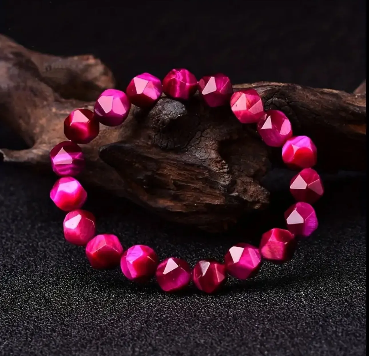 Bracelet "Énergie Passion" en Œil de Tigre Rose Facetté