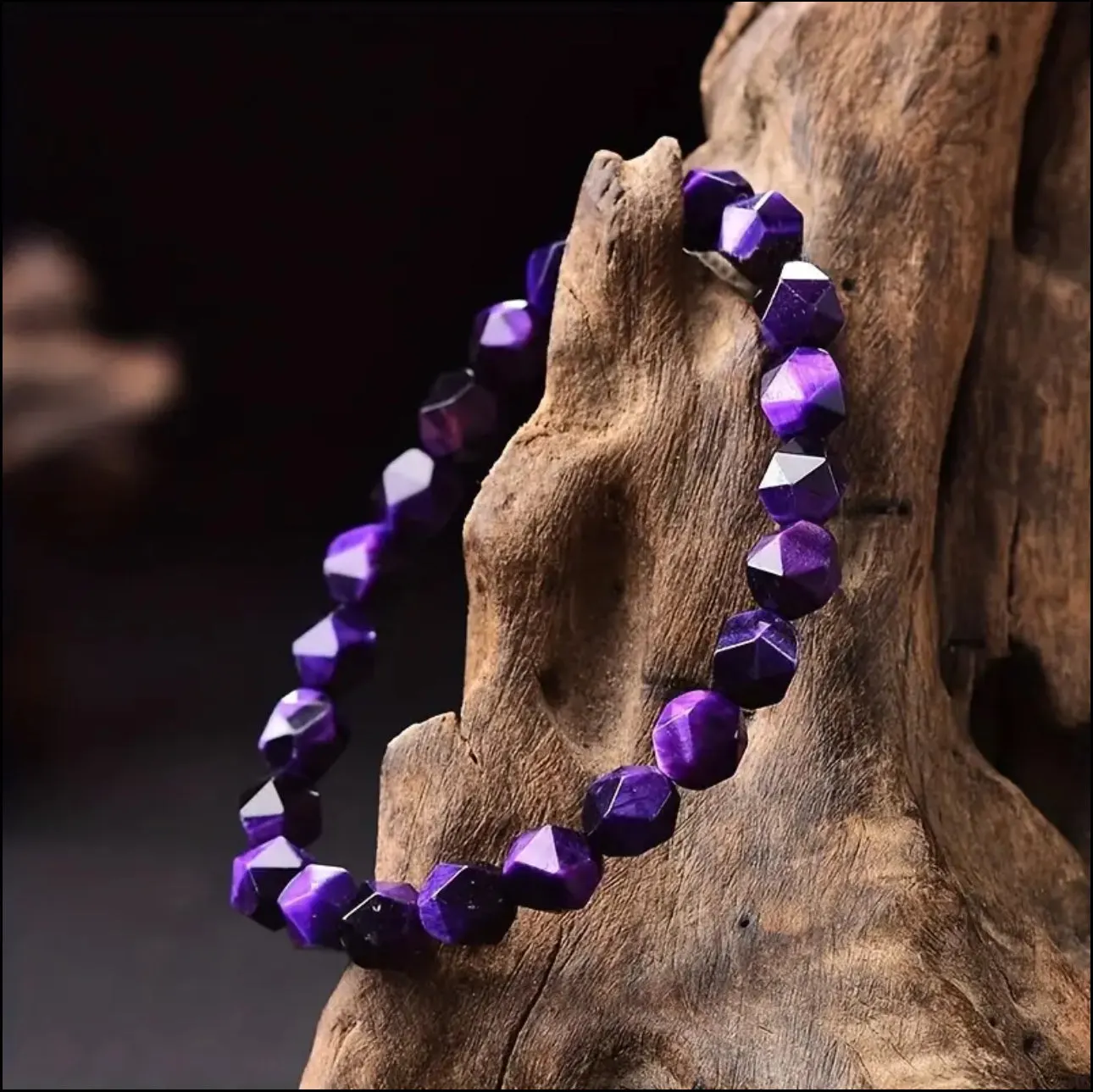 Bracelet "Vision Intuitive" en Œil de Tigre Violet Facetté
