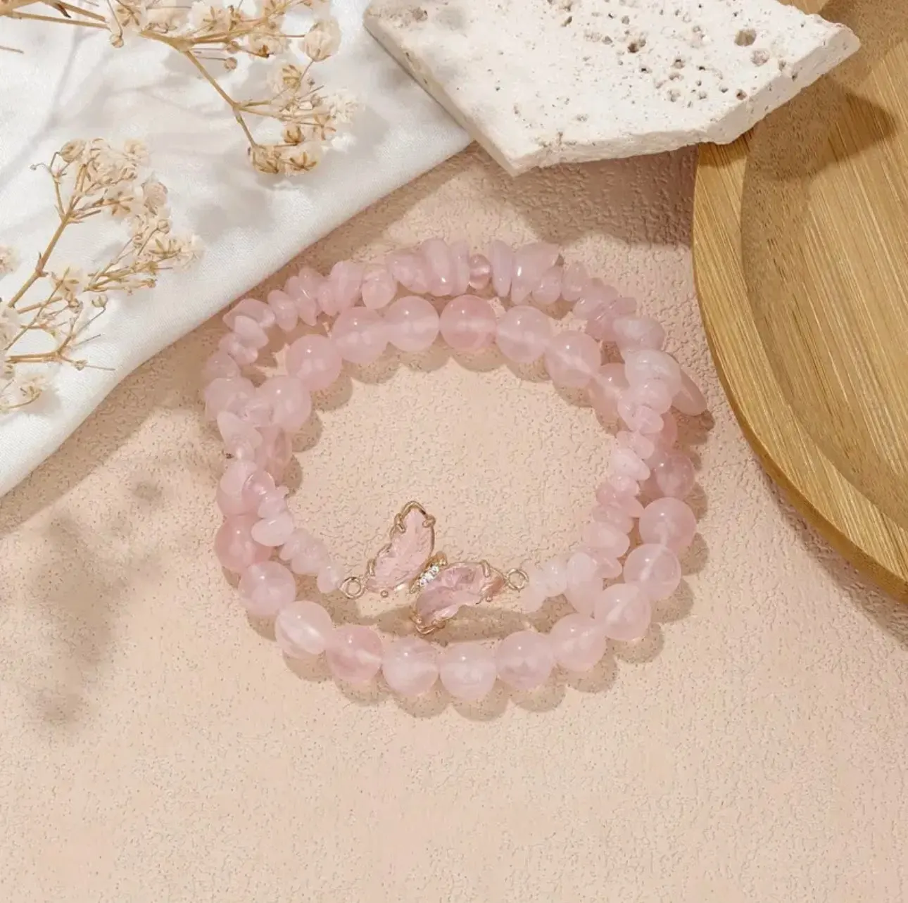 Duo de Bracelets en Quartz Rose Naturel - Amour & Douceur
