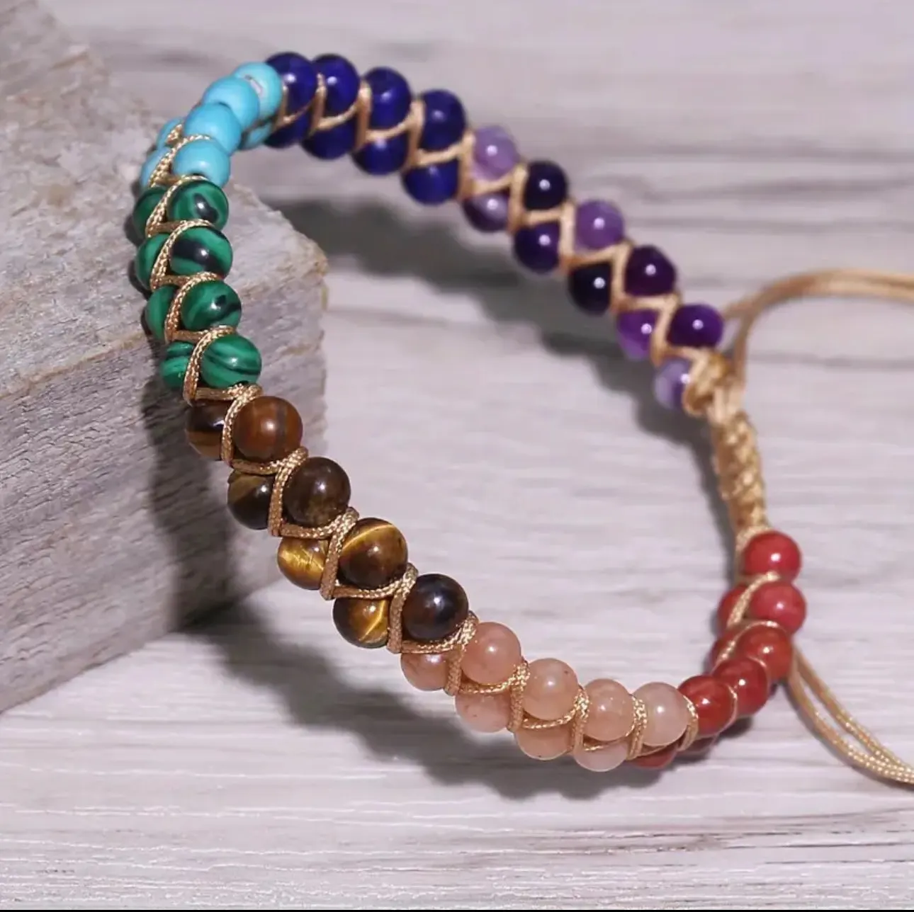 Bracelet Tressé 7 Chakras en Pierres Naturelles Authentiques