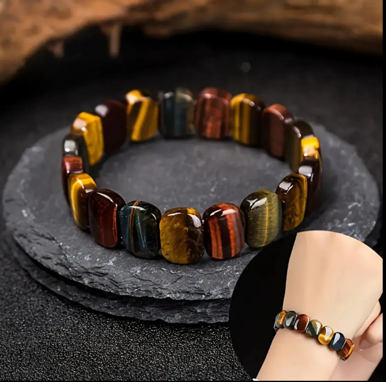 Bracelet en Œil de Tigre Multicolore – Force et Protection