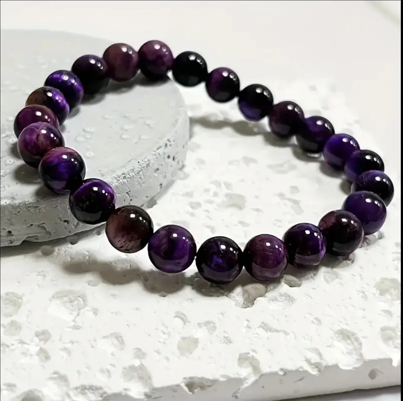 Bracelet en Œil de Tigre Violet sombre – Protection, Force et Équilibre