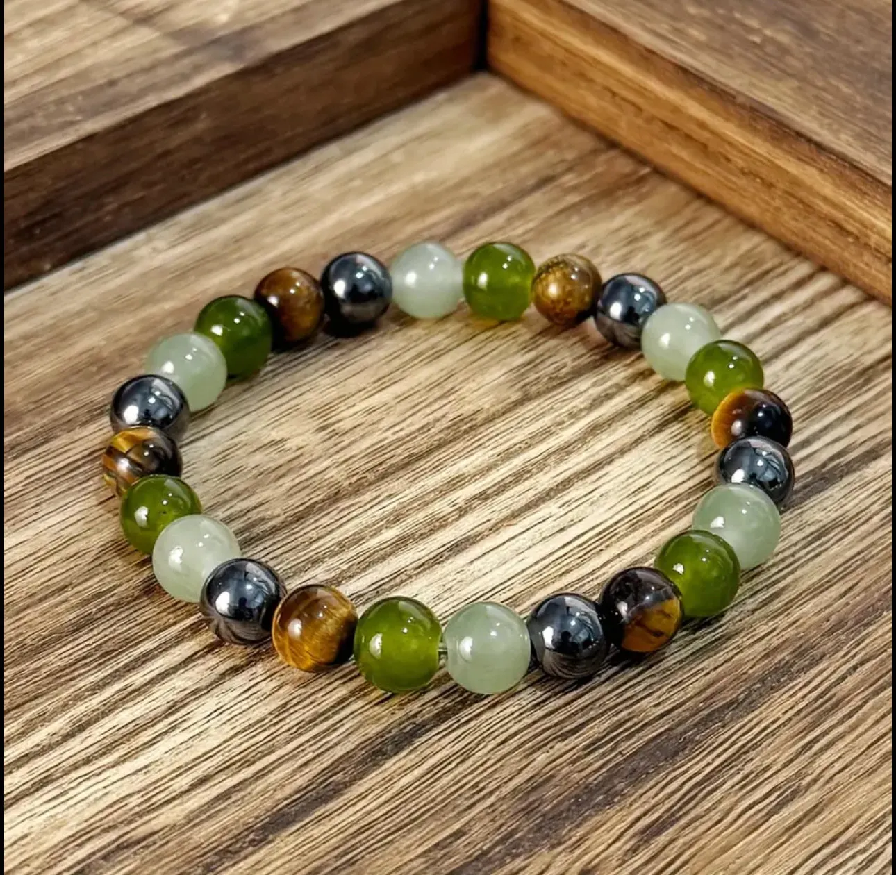 Bracelet en Œil de Tigre, Jaspe et Hématite – Force, Protection et Équilibre