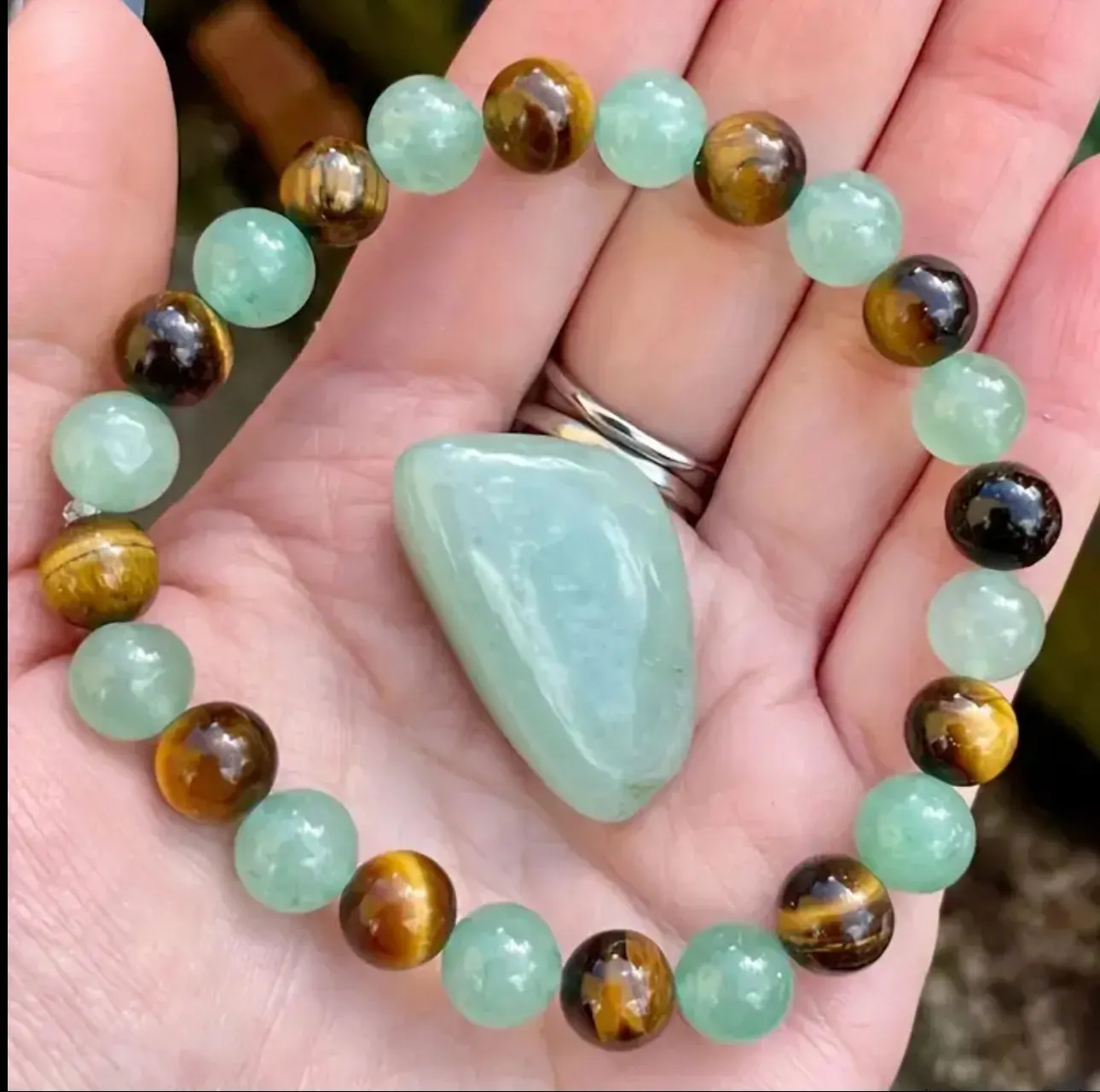 Bracelet "Action Sereine" en Œil de Tigre et Aventurine Verte