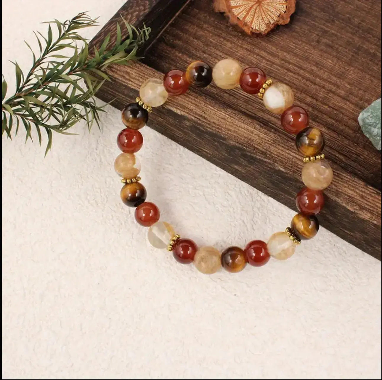 Bracelet Équilibrant en Citrine, Grenat et Œil de Tigre avec Accents Dorés