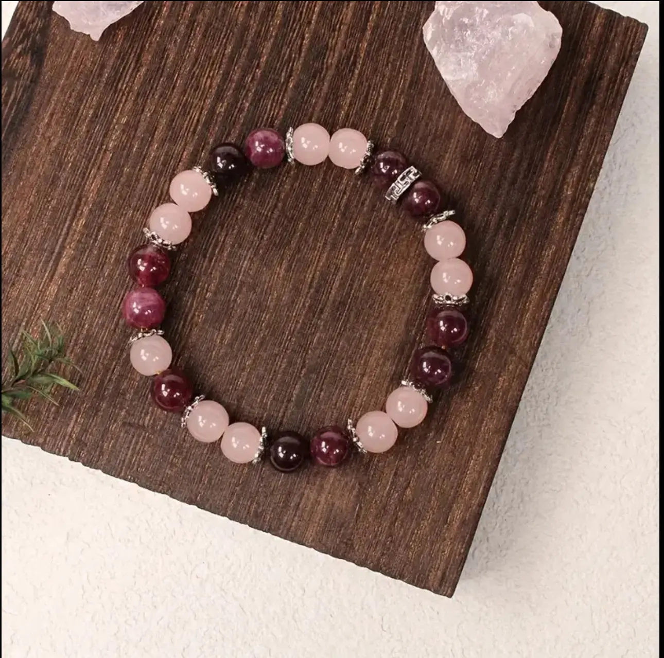Bracelet Harmonisant en Pierres Naturelles - Quartz Rose et Grenat