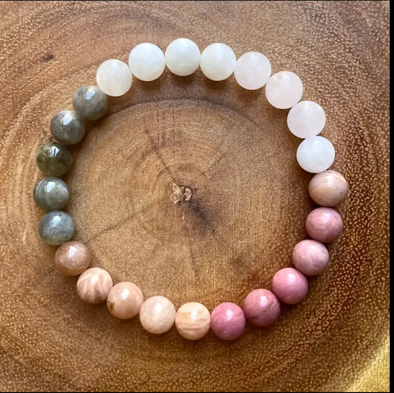 Bracelet Douceur Émotionnelle – Rhodonite, Quartz Rose, Pierre de Lune & Labradorite