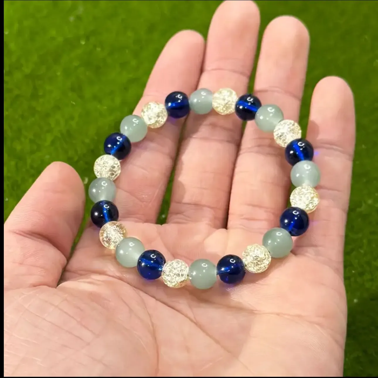 Bracelet Énergie Positive – Quartz Craquelé, Aventurine Bleue et Amazonite