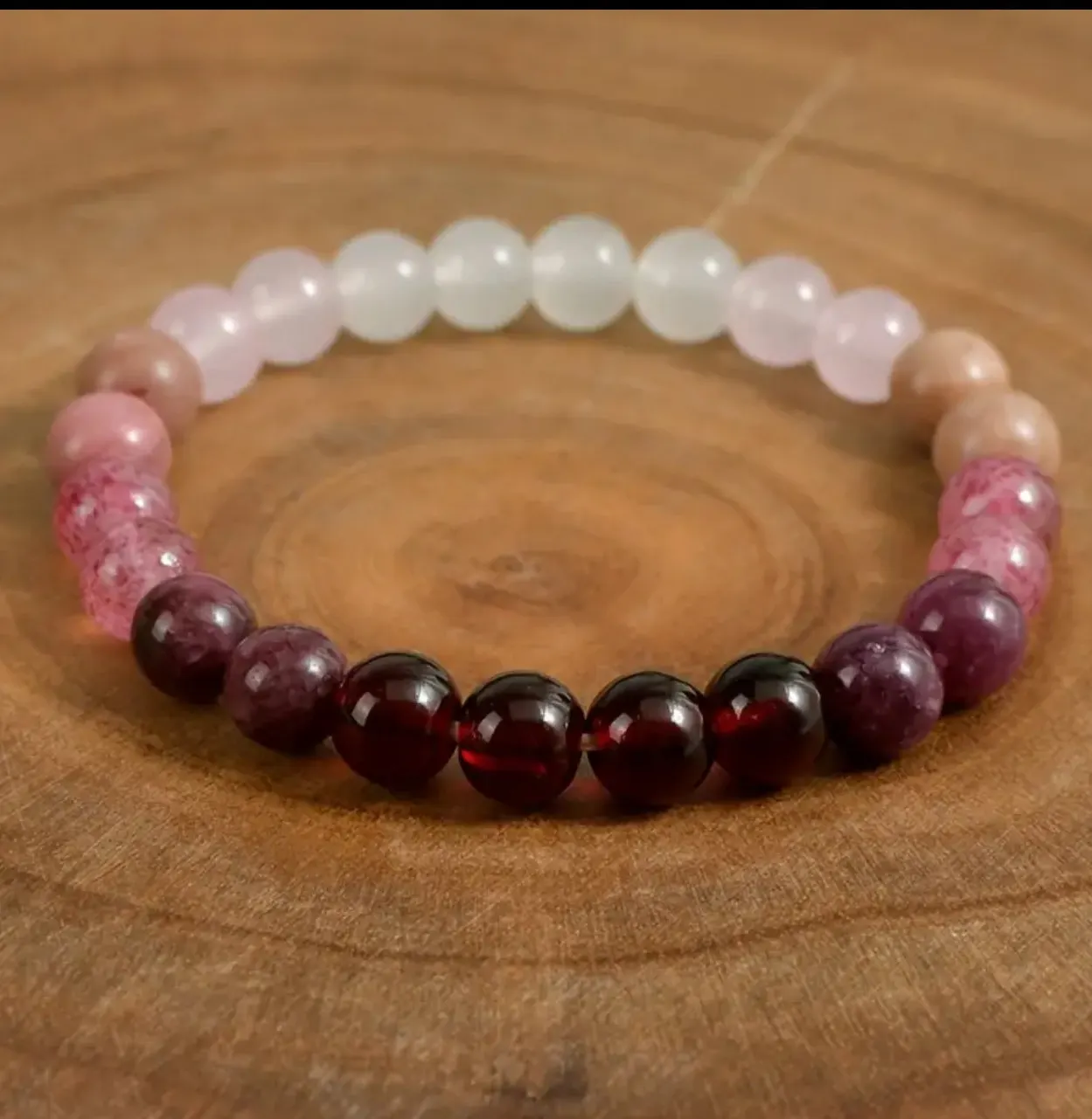 Bracelet en Grenat, Rhodonite, Quartz Fraise et Quartz Rose – Harmonie, Passion et Douceur