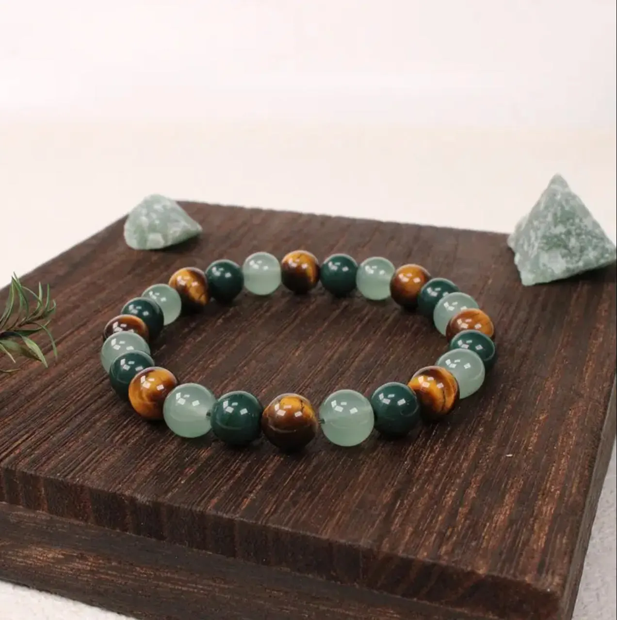 Bracelet en Œil de Tigre, Aventurine et Agate Verte – Équilibre, Protection et Sérénité