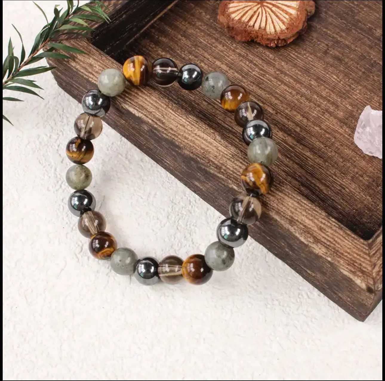 Bracelet « Force & Harmonie » — Hématite, Quartz Fumé, Labradorite, Œil de Tigre