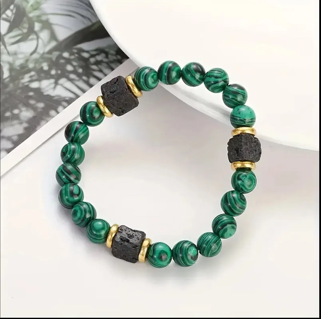 Bracelet « Puissance & Protection » — Malachite & Pierre de Lave