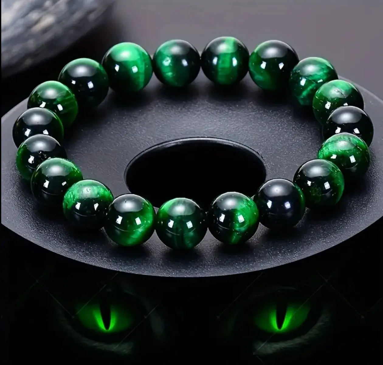 Bracelet en Œil de Tigre Vert – Courage & Équilibre Émotionnel