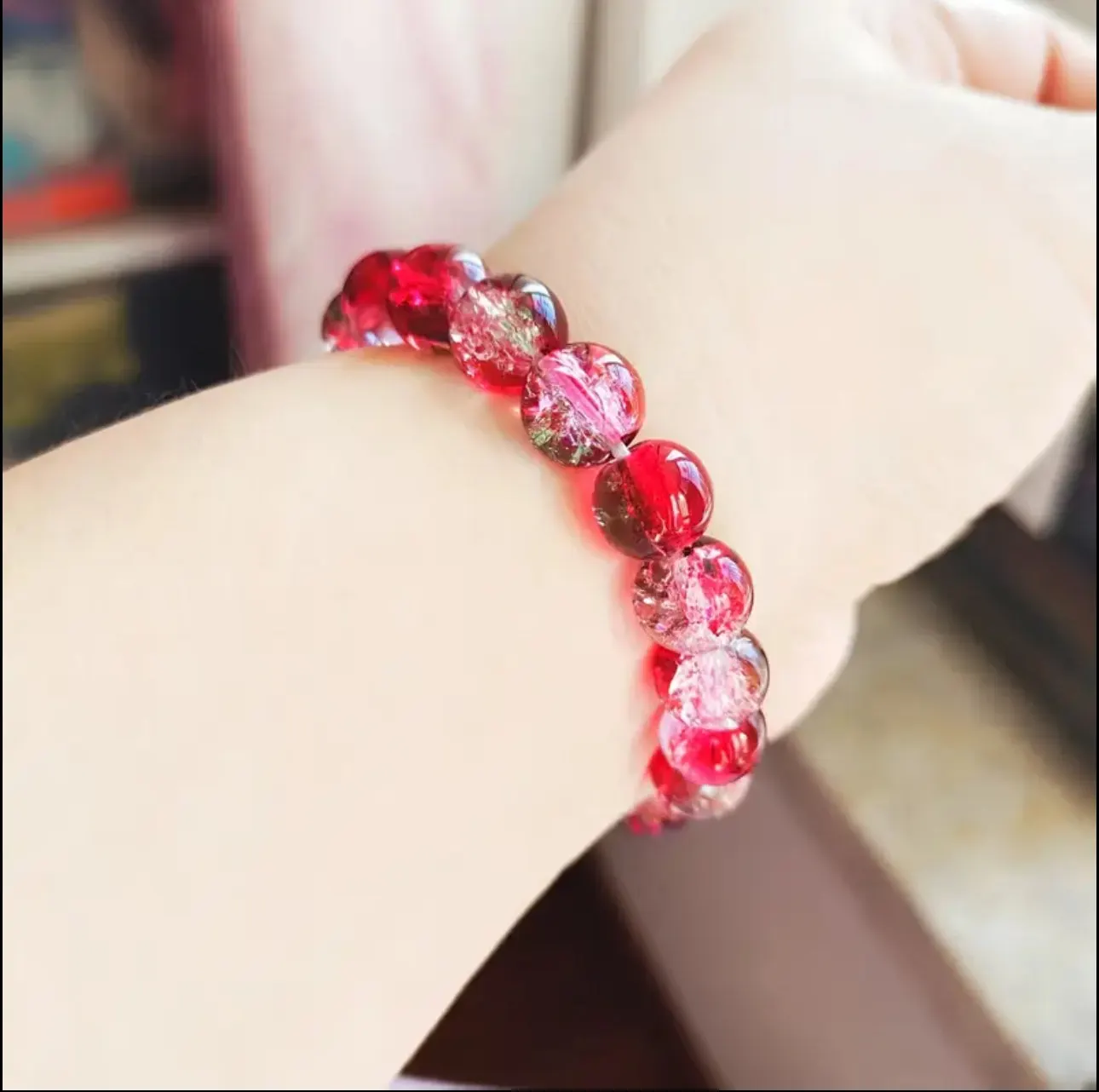 Bracelet en Quartz Cerise Craquelé – Énergie & Passion