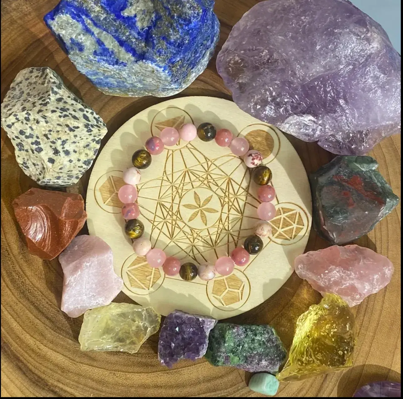 Bracelet Amour et Harmonie – Quartz Rose, Rhodochrosite, Jaspe et Œil de Tigre