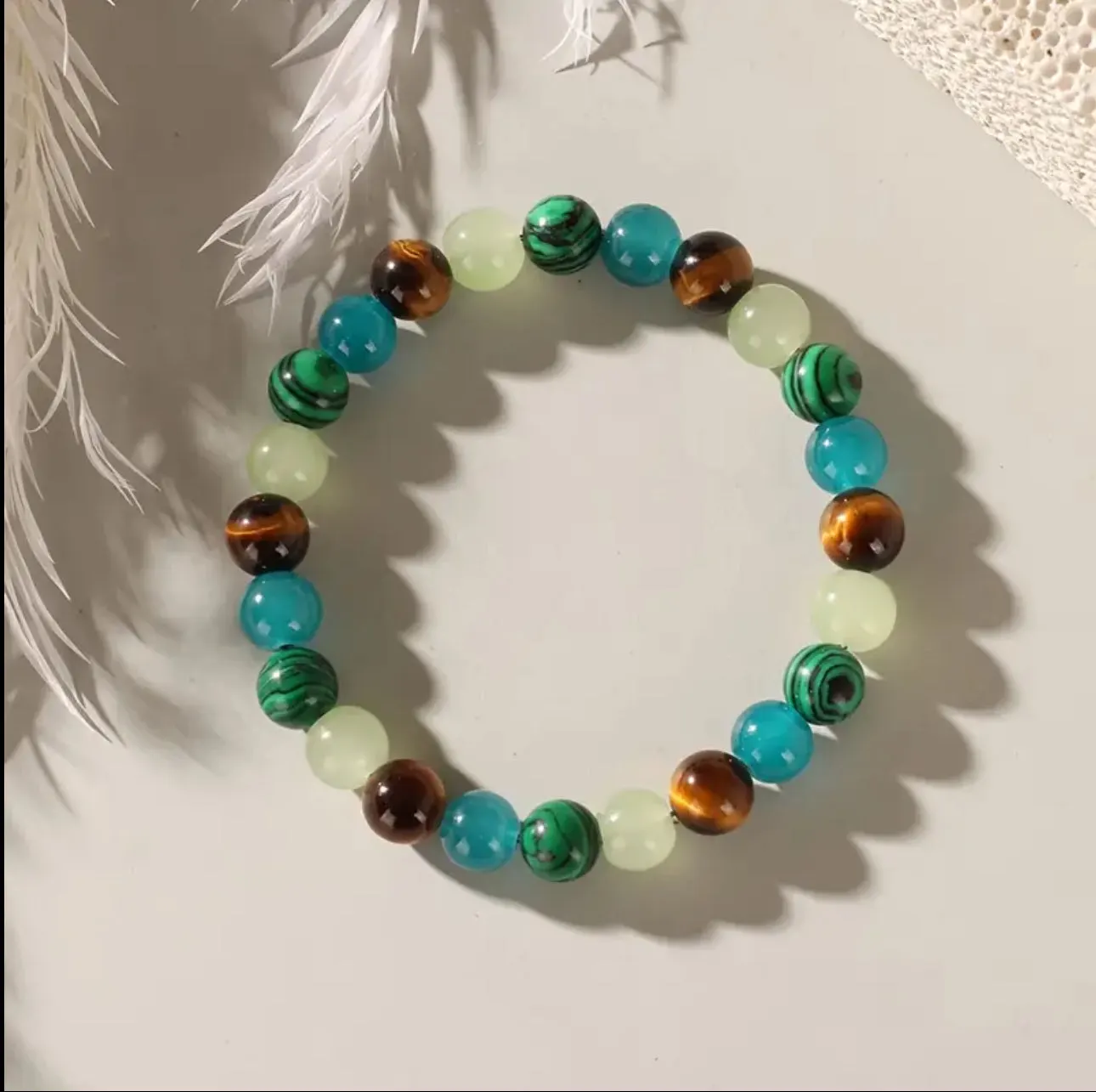 Bracelet Énergie et Harmonie – Œil de Tigre, Malachite, Calcite et Agate Bleue