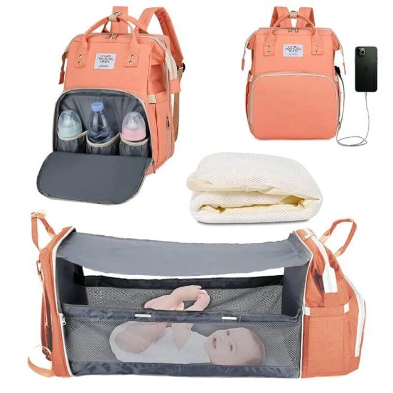 Sac à Dos à Langer 3-en-1 Convertible en Berceau Pliable
