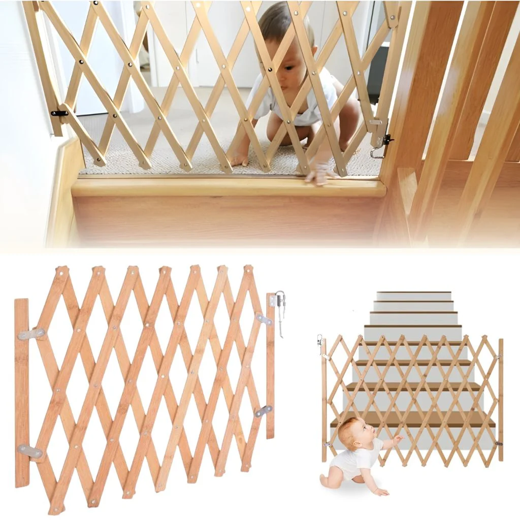 Barrière de Sécurité Pliable et Extensible en Bois pour Bébé