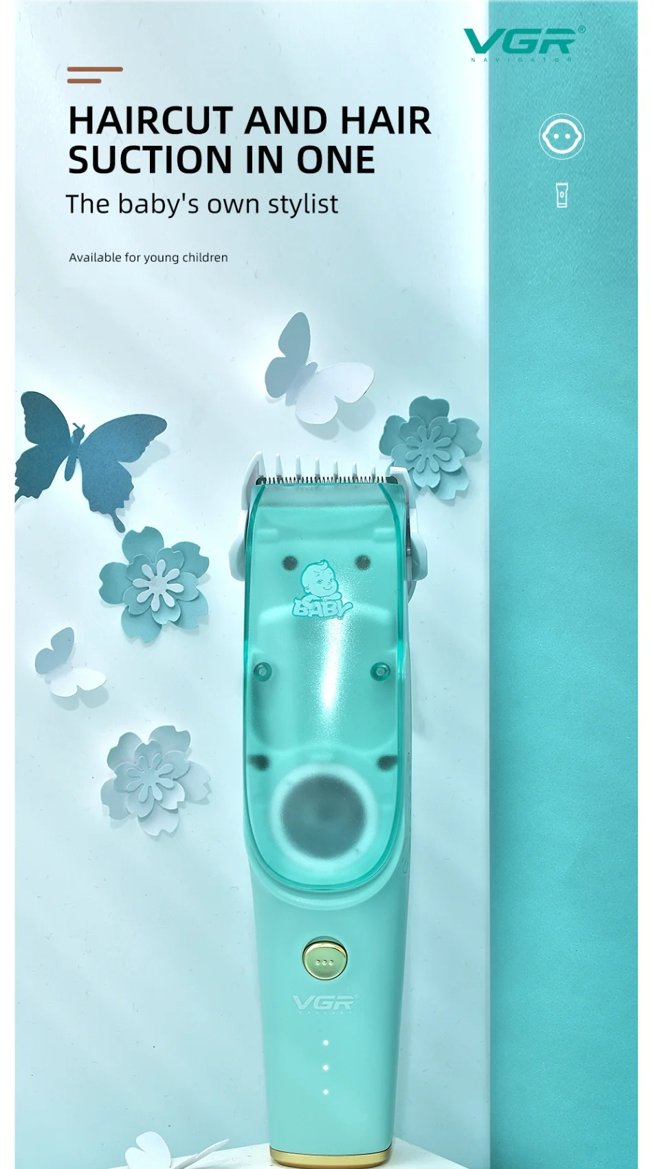 Tondeuse à Cheveux Bébé VGR V-151 - Aspiration Automatique et Ultra-Silencieuse