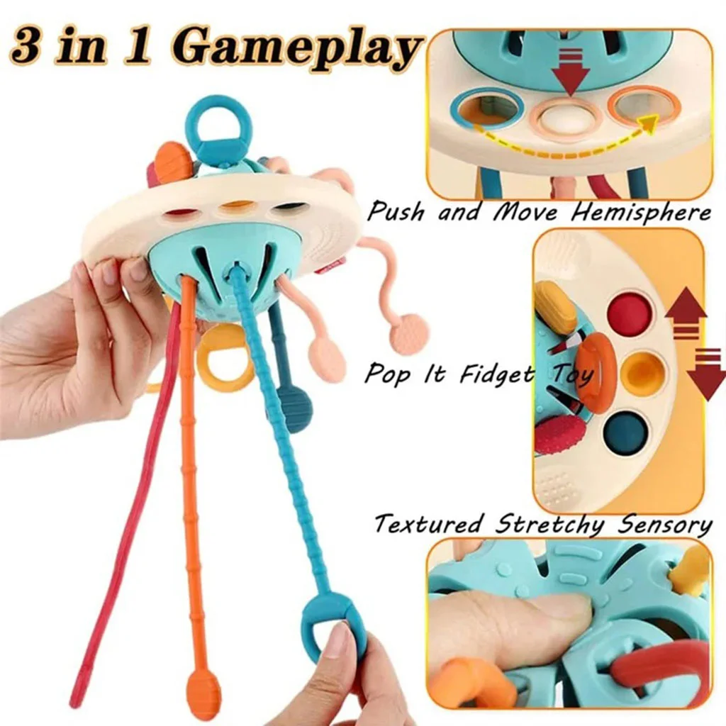 Jouet Sensoriel Montessori 4-en-1 pour Bébé - Funny Puller