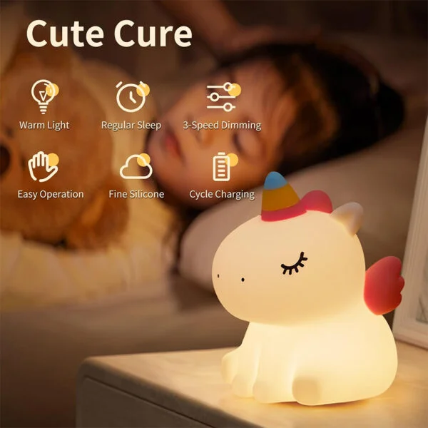 Veilleuse Licorne en Silicone Rechargeable pour Enfant