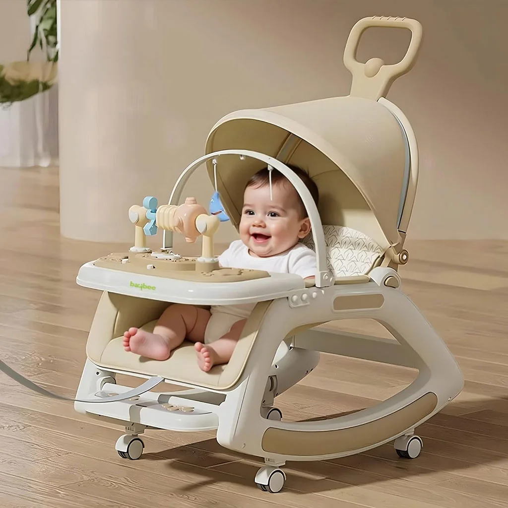 Chaise à Bascule Bébé 5-en-1 Multifonction avec Poignée Parentale