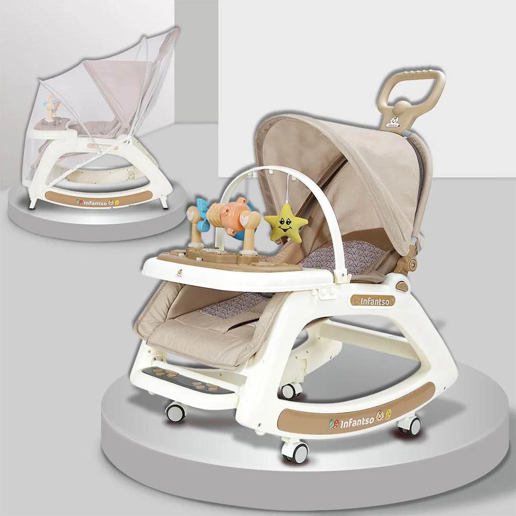 Chaise à Bascule Bébé 5-en-1 Multifonction avec Poignée Parentale