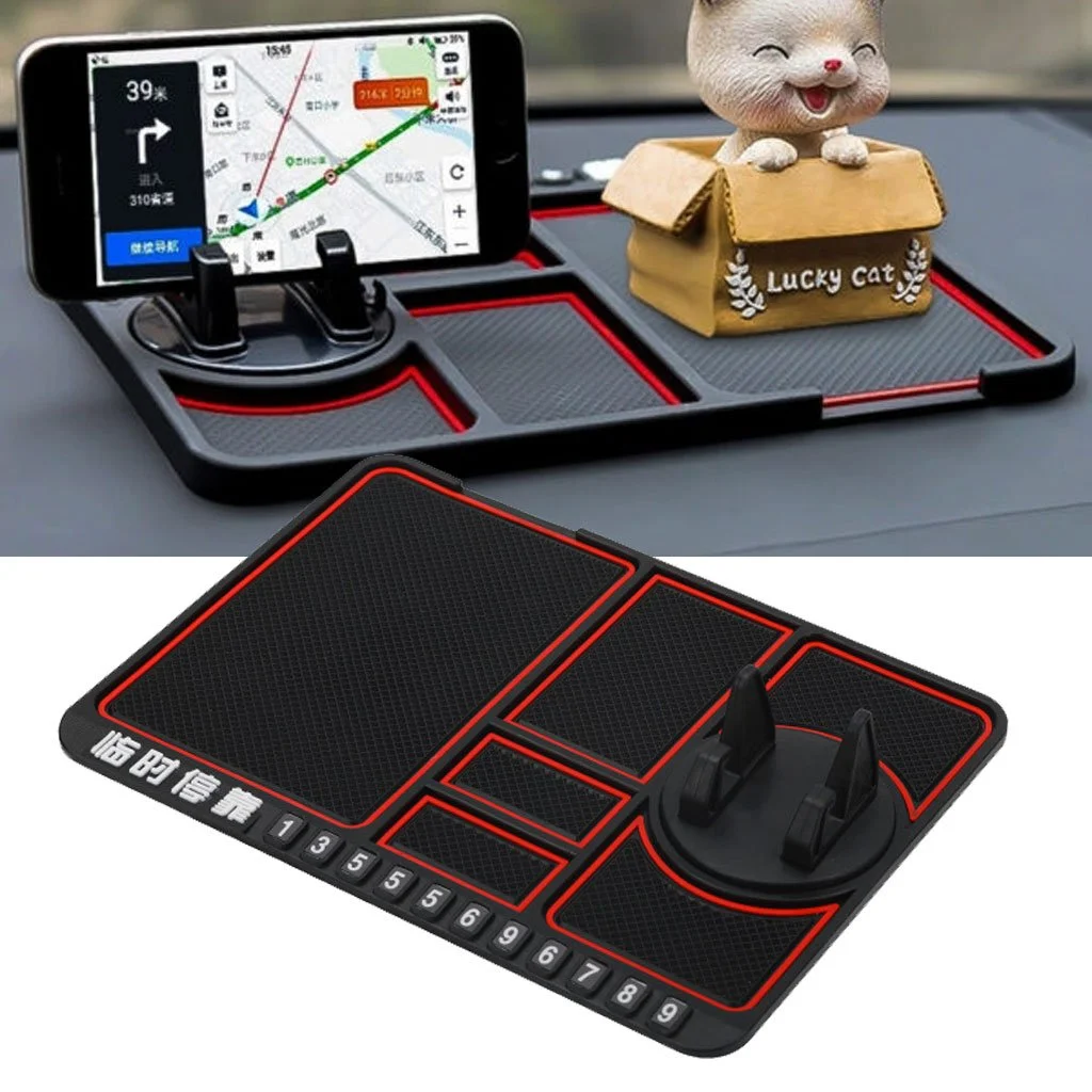 Tapis de Bord Antidérapant 4-en-1 - Support Téléphone Rotatif