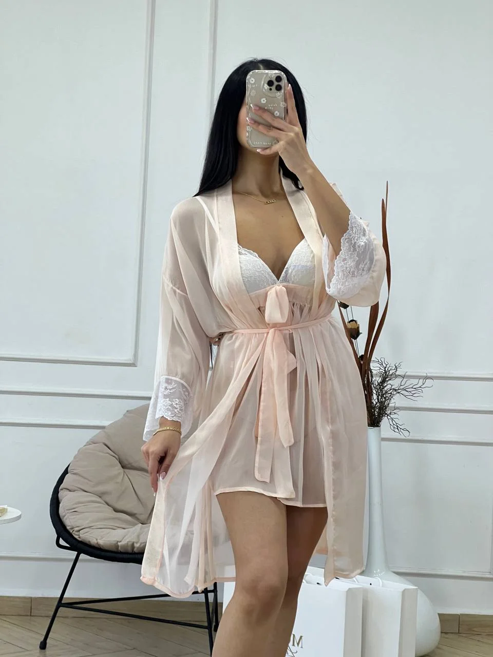 Ensemble Déshabillé Dreamy - Nuisette & Kimono en Mousseline