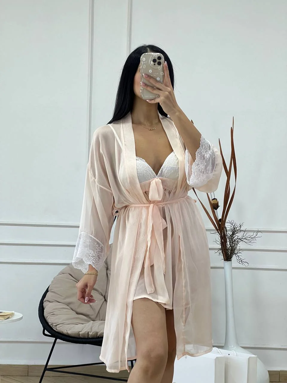 Ensemble Déshabillé Dreamy - Nuisette & Kimono en Mousseline