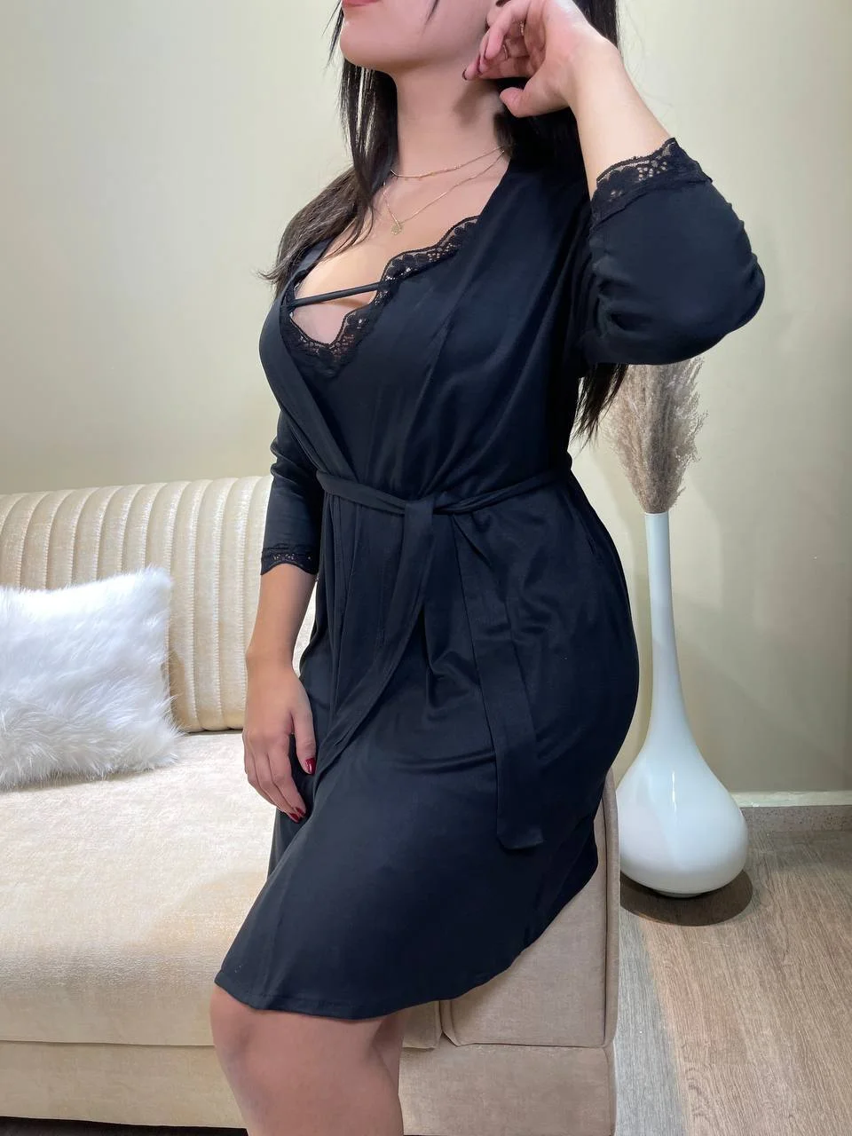 Ensemble Nuisette et Kimono en Lycra Soft - Moroy Lingerie