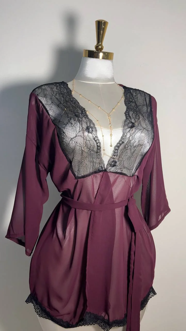 Kimono de Luxe en Mousseline et Dentelle - Moroy Lingerie