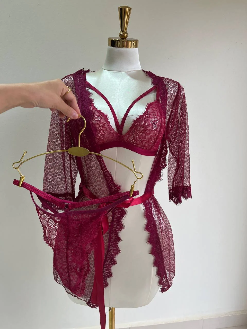 Ensemble Lingerie 3 Pièces Taly - Kimono, Soutien-gorge & String
