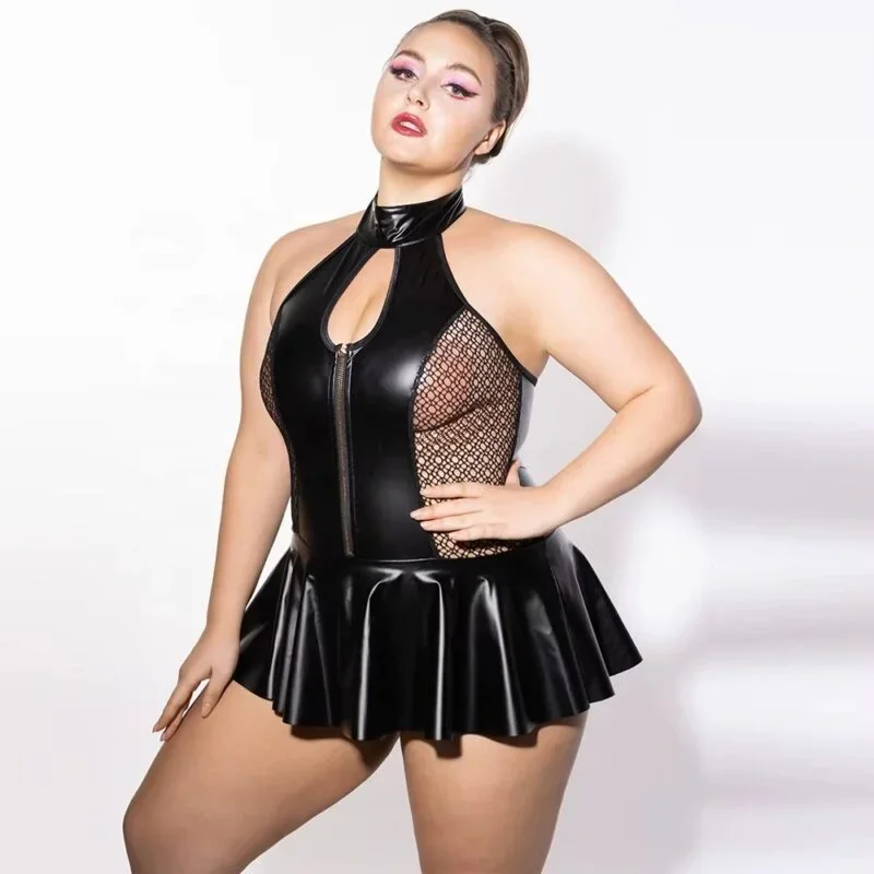 Body Noir Effet Cuir & Filet Sexy - Ensemble P61158